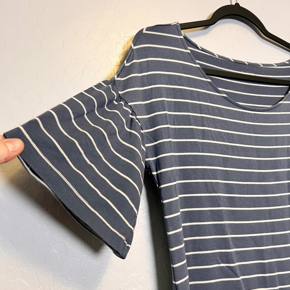Garnet Hill Small T-Shirt Dress Blue White Striped Flutter Sleeve Scoop Neck - Picture 3 of 5